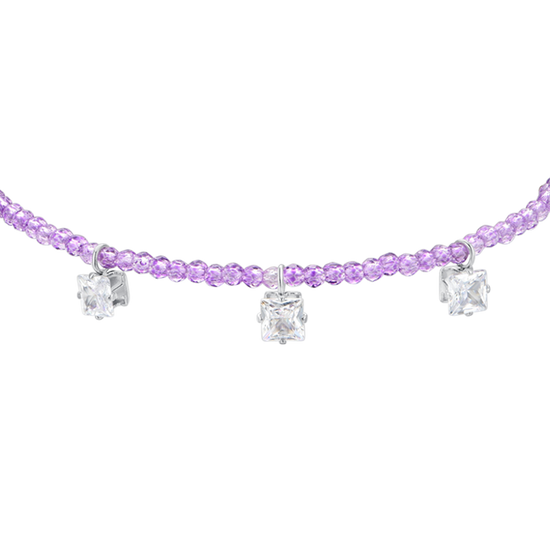 PULSERA DE ACERO PARA MUJER CRISTALES VIOLETAS Y CIRCONITAS BLANCAS
