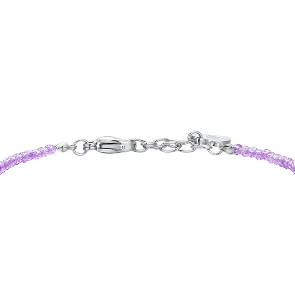 PULSERA DE ACERO PARA MUJER CRISTALES VIOLETAS Y CIRCONITAS BLANCAS
