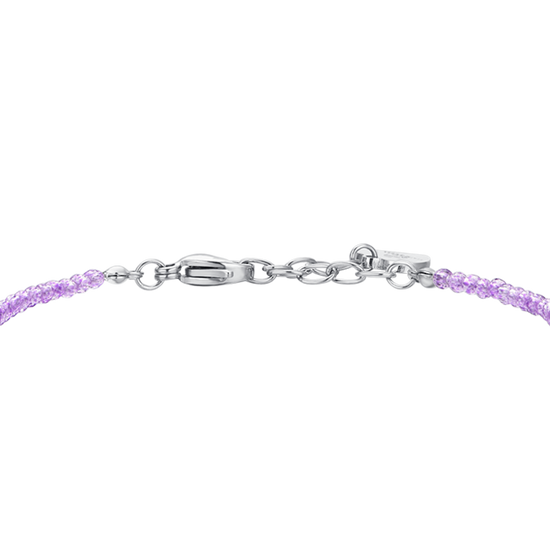 PULSERA DE ACERO PARA MUJER CRISTALES VIOLETAS Y CIRCONITAS BLANCAS