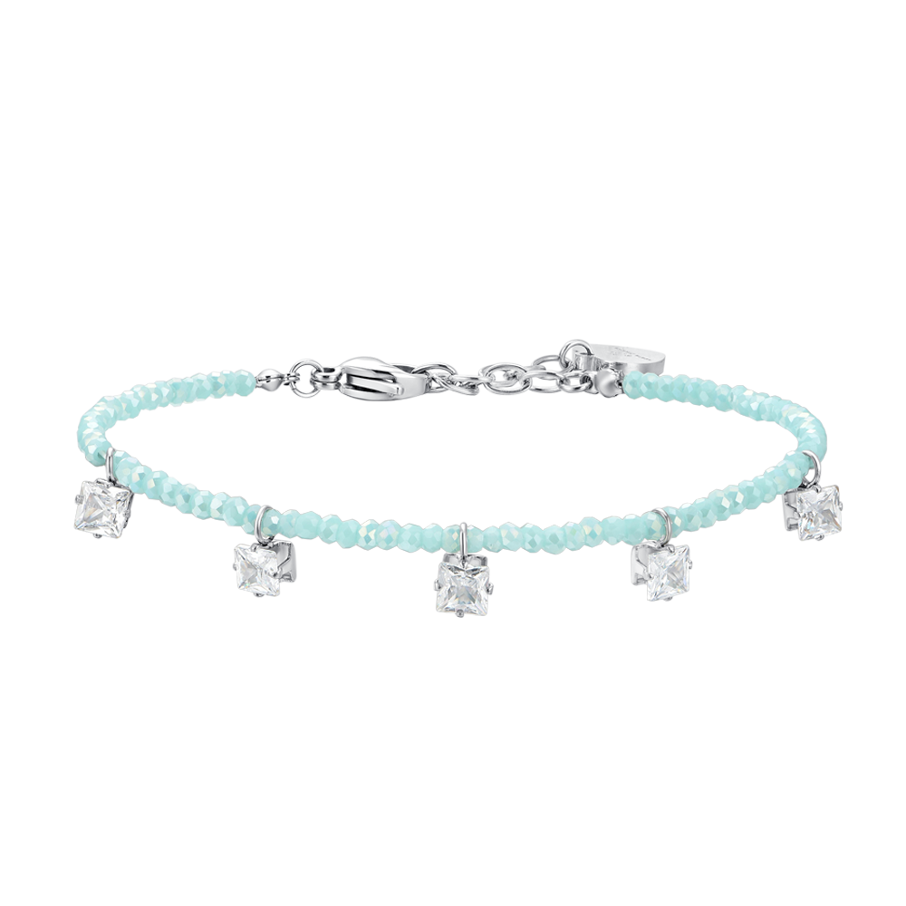PULSERA DE ACERO PARA MUJER CON CRISTALES TURQUESA Y CIRCONITAS BLANCAS