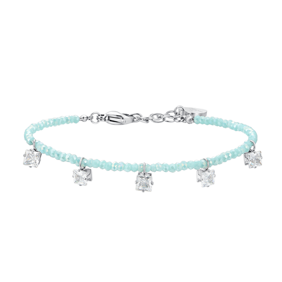 PULSERA DE ACERO PARA MUJER CON CRISTALES TURQUESA Y CIRCONITAS BLANCAS