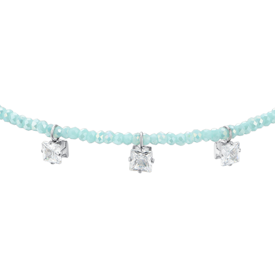 PULSERA DE ACERO PARA MUJER CON CRISTALES TURQUESA Y CIRCONITAS BLANCAS