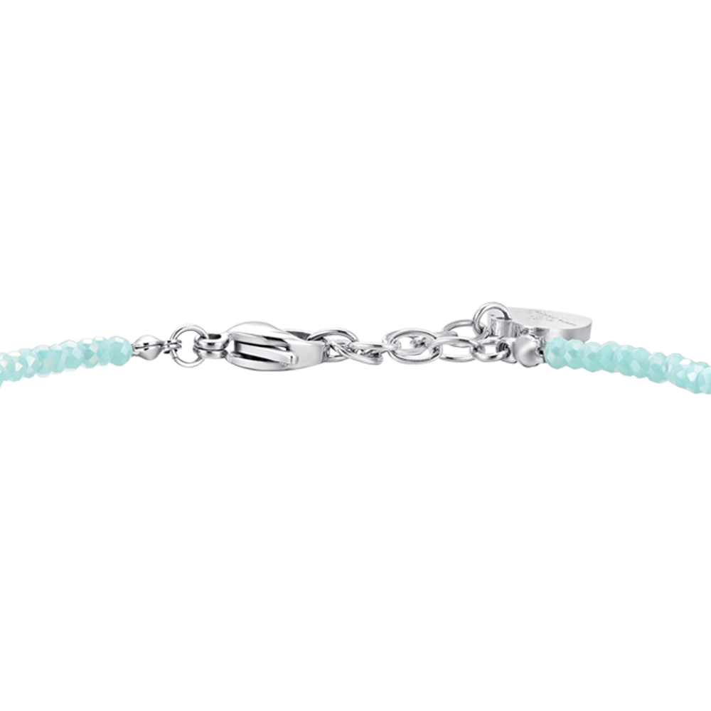 PULSERA DE ACERO PARA MUJER CON CRISTALES TURQUESA Y CIRCONITAS BLANCAS