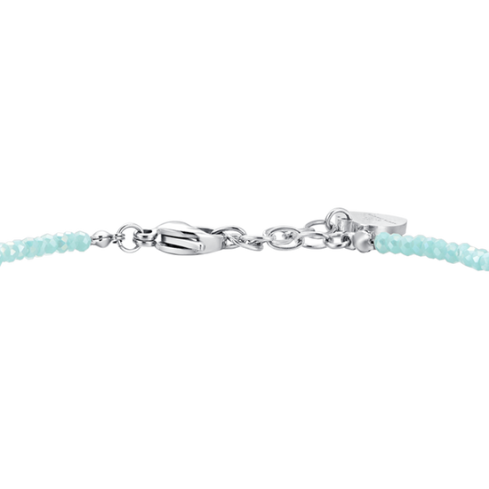 PULSERA DE ACERO PARA MUJER CON CRISTALES TURQUESA Y CIRCONITAS BLANCAS