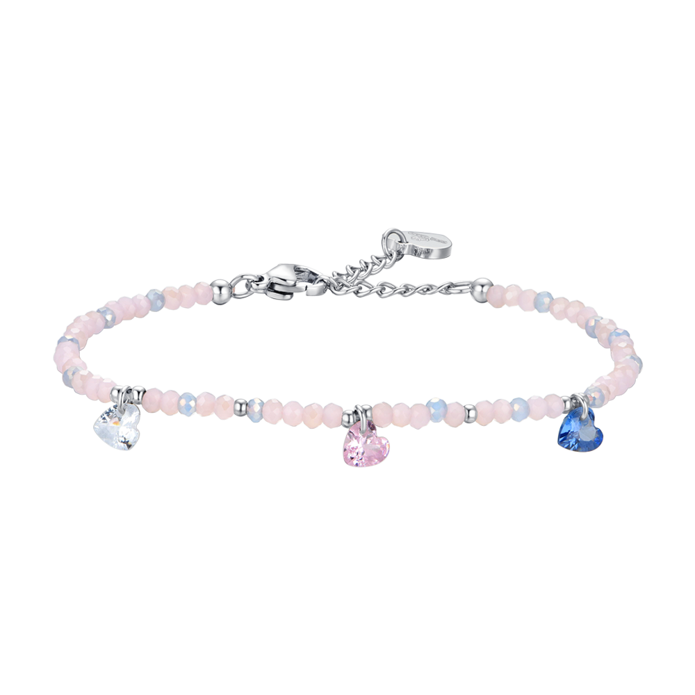 PULSERA DE ACERO PARA MUJER PIEDRAS ROSAS Y CRISTALES MULTICOLORES