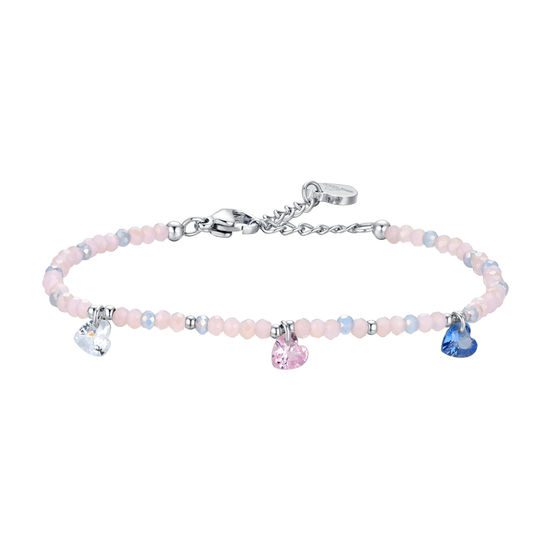 PULSERA DE ACERO PARA MUJER PIEDRAS ROSAS Y CRISTALES MULTICOLORES
