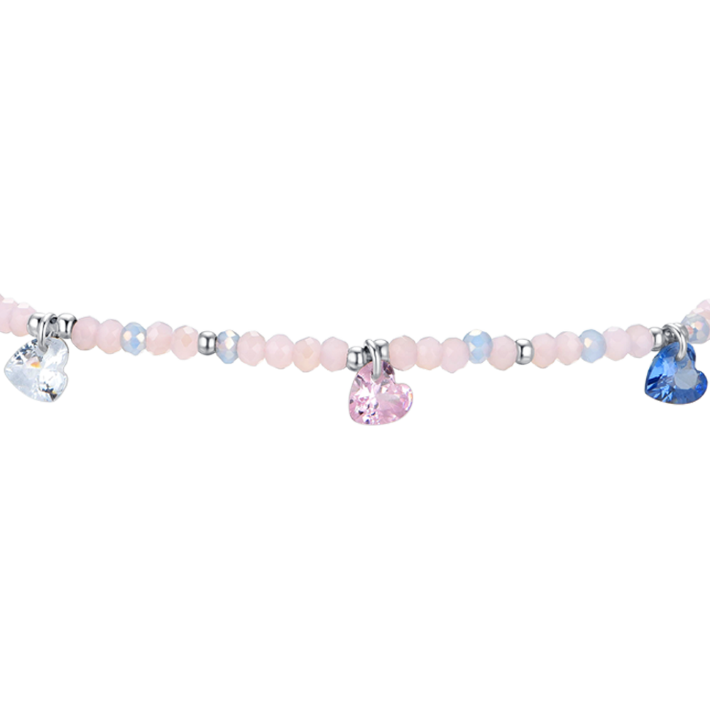 PULSERA DE ACERO PARA MUJER PIEDRAS ROSAS Y CRISTALES MULTICOLORES