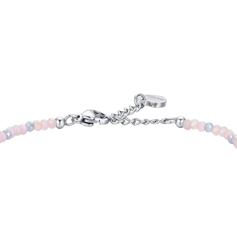 PULSERA DE ACERO PARA MUJER PIEDRAS ROSAS Y CRISTALES MULTICOLORES