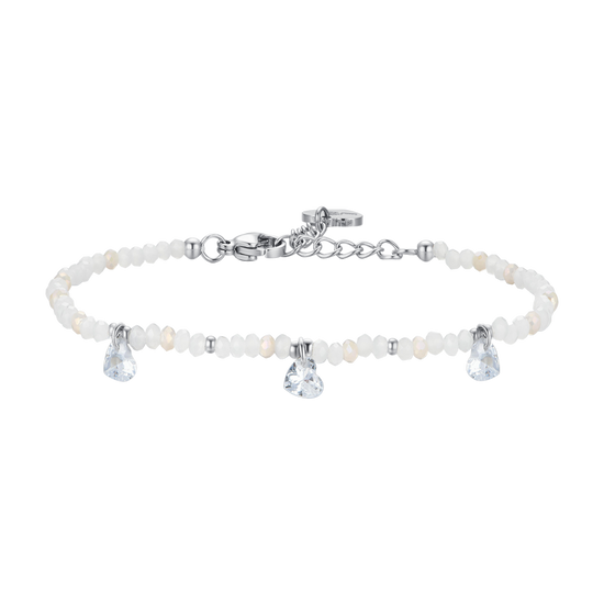 PULSERA DE ACERO PARA MUJER PIEDRAS Y CRISTALES BLANCOS