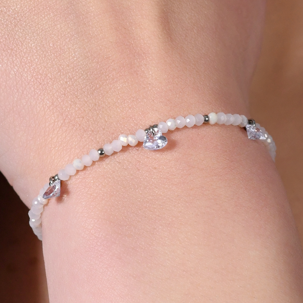 PULSERA DE ACERO PARA MUJER PIEDRAS Y CRISTALES BLANCOS