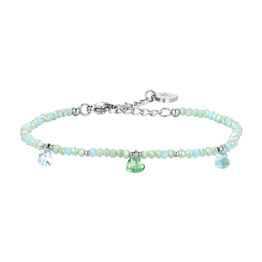 PULSERA DE ACERO PARA MUJER CON PIEDRAS Y CRISTALES VERDE AGUA