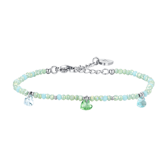 PULSERA DE ACERO PARA MUJER CON PIEDRAS Y CRISTALES VERDE AGUA