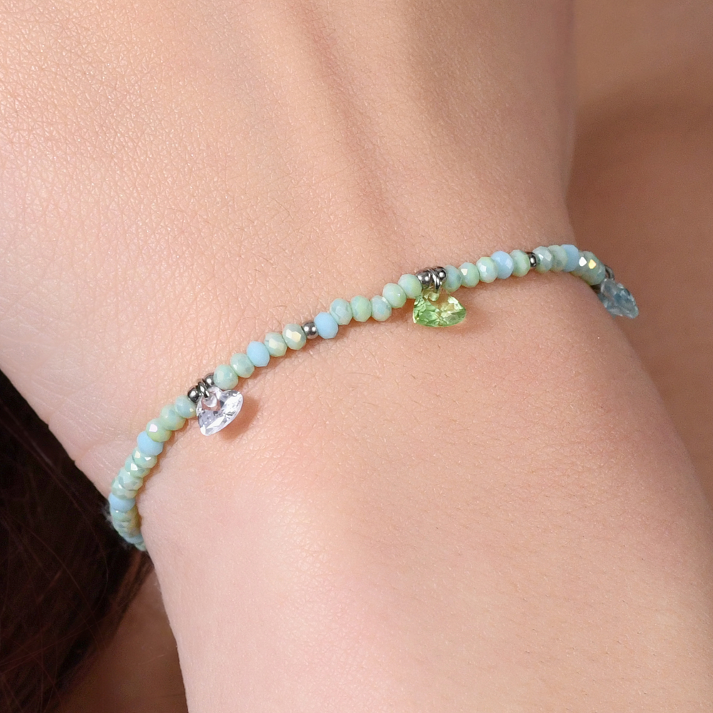 PULSERA DE ACERO PARA MUJER CON PIEDRAS Y CRISTALES VERDE AGUA
