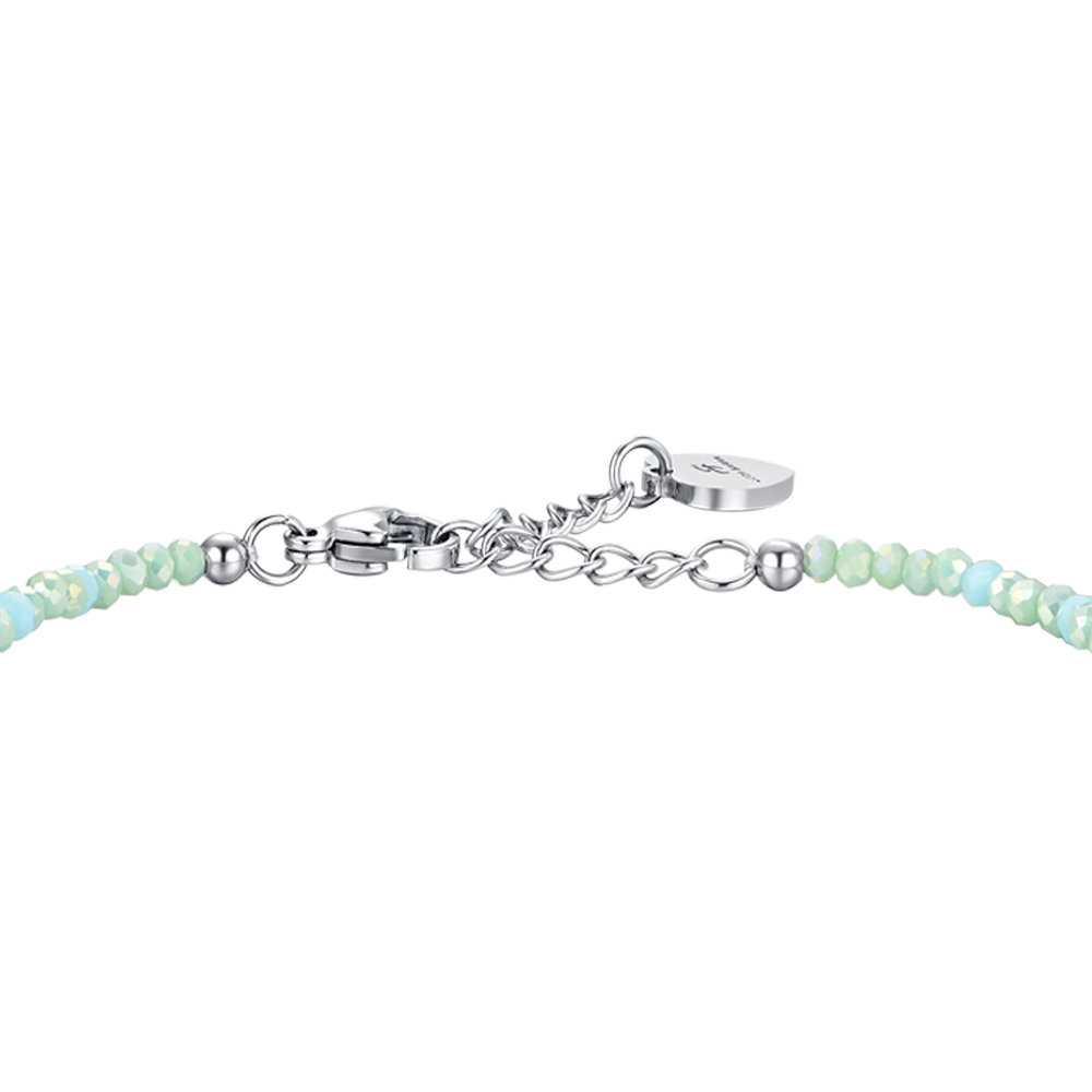 PULSERA DE ACERO PARA MUJER CON PIEDRAS Y CRISTALES VERDE AGUA