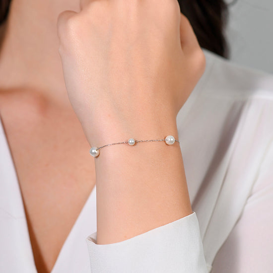 PULSERA DE ACERO PARA MUJER CON PERLAS