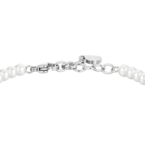 BRACCIALE DONNA IN ACCIAIO PERLE SINTETICHE E CROCE