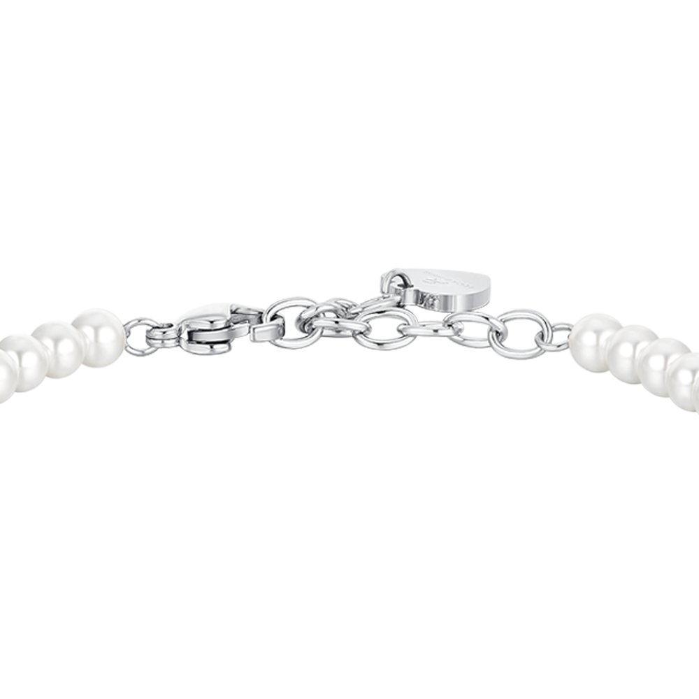 PULSERA DE PERLAS Y TRÉBOL DE ACERO PARA MUJER