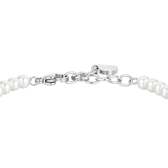 PULSERA DE PERLAS Y TRÉBOL DE ACERO PARA MUJER