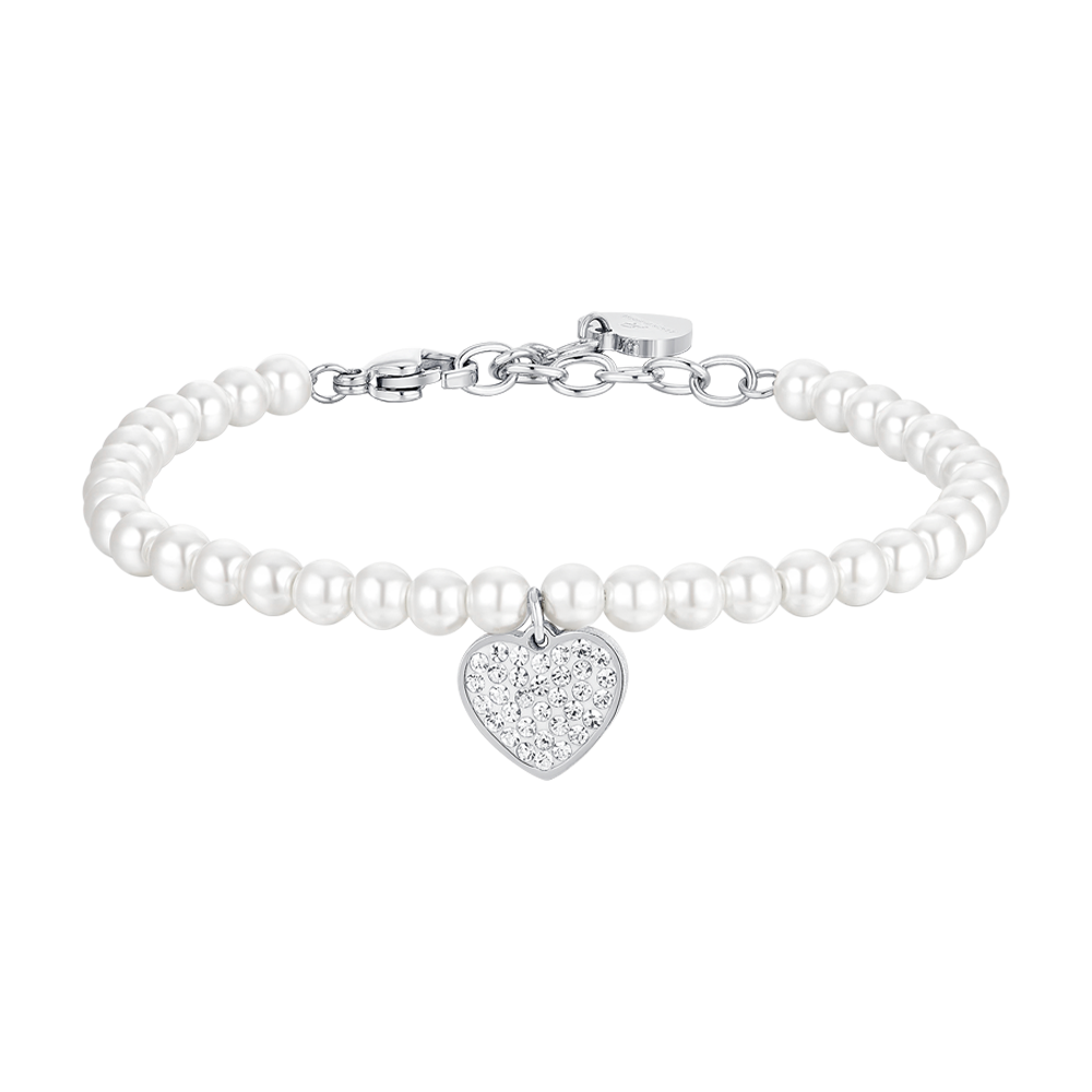 PULSERA DE PERLAS Y ACERO CORAZÓN PARA MUJER