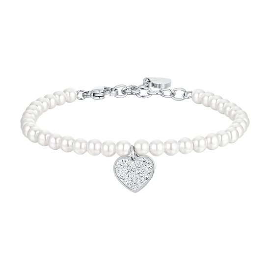 PULSERA DE PERLAS Y ACERO CORAZÓN PARA MUJER