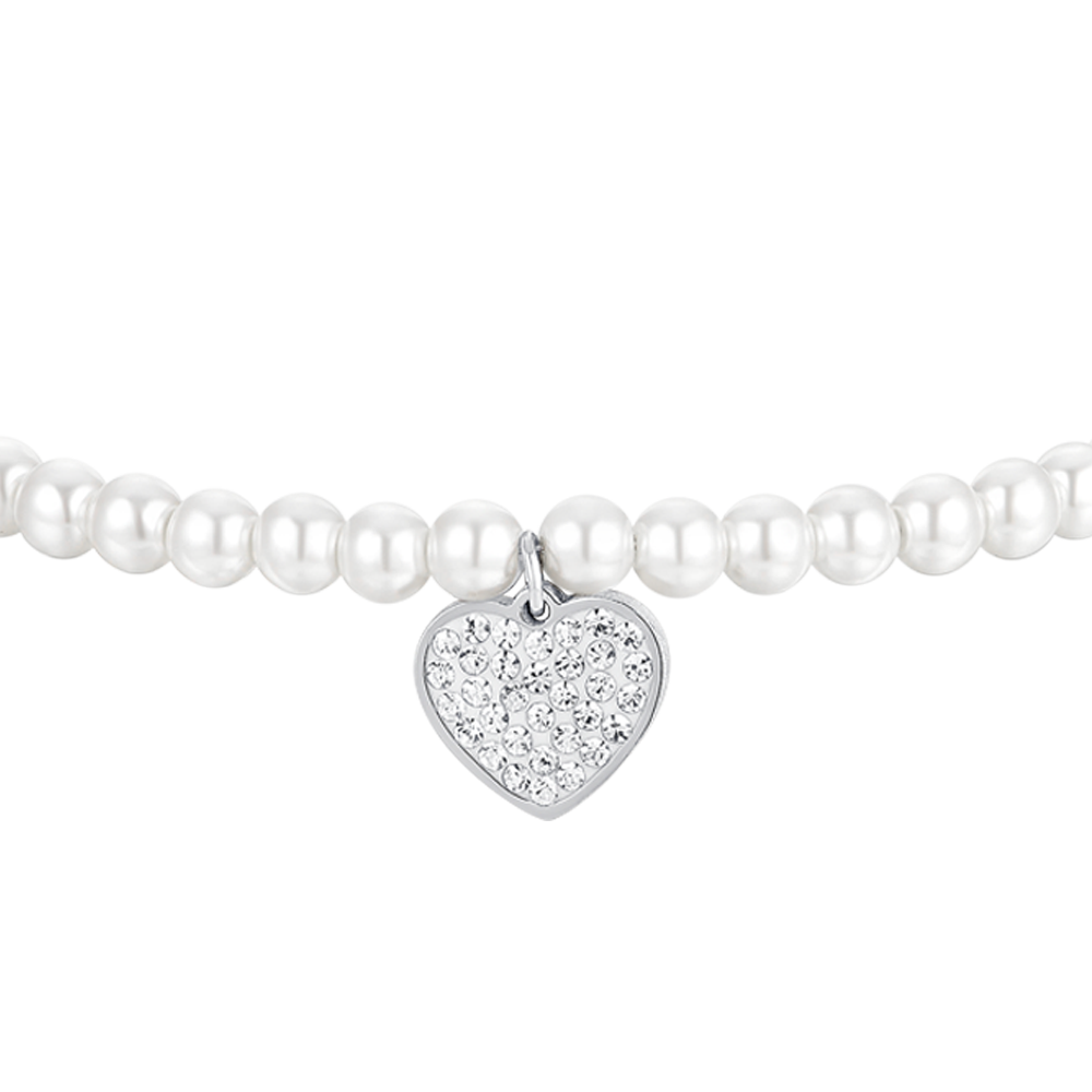 PULSERA DE PERLAS Y ACERO CORAZÓN PARA MUJER