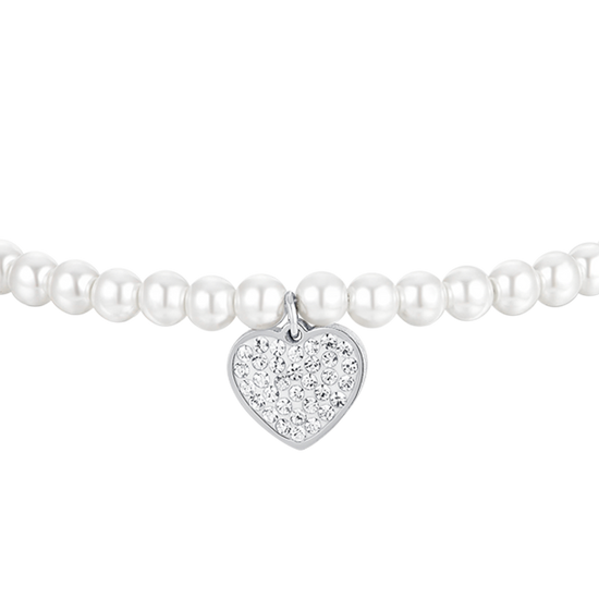 PULSERA DE PERLAS Y ACERO CORAZÓN PARA MUJER