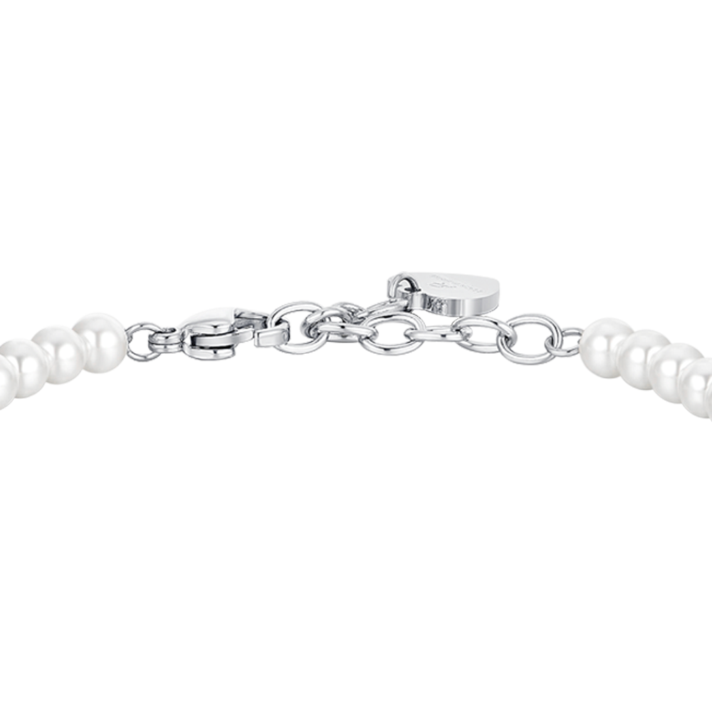 PULSERA DE PERLAS Y ACERO CORAZÓN PARA MUJER