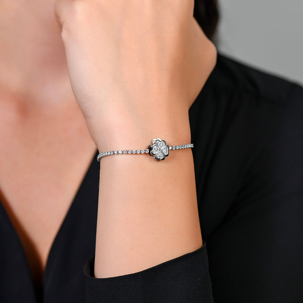TRÉBOL DE CUATRO HOJAS ACERO PULSERA TENIS MUJER