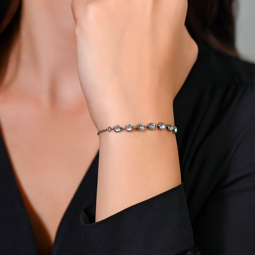 BRAZALETE DE ACERO CRISTAL BLANCO PARA MUJER