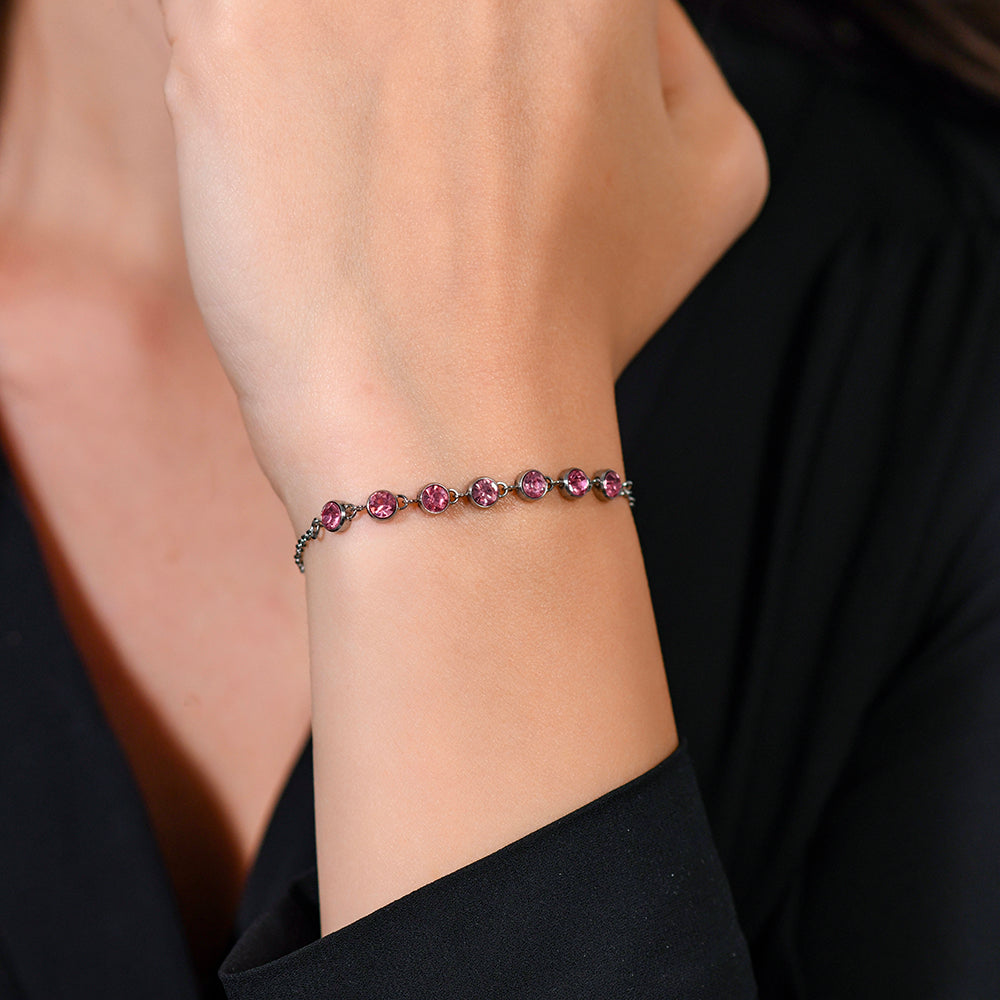PULSERA DE ACERO CRISTAL ROSA PARA MUJER