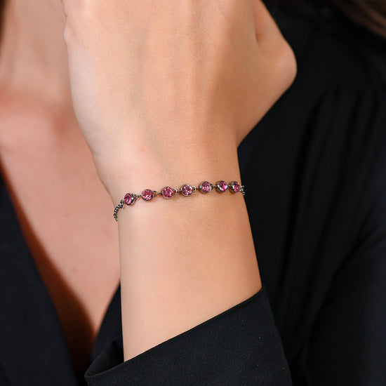 PULSERA DE ACERO CRISTAL ROSA PARA MUJER