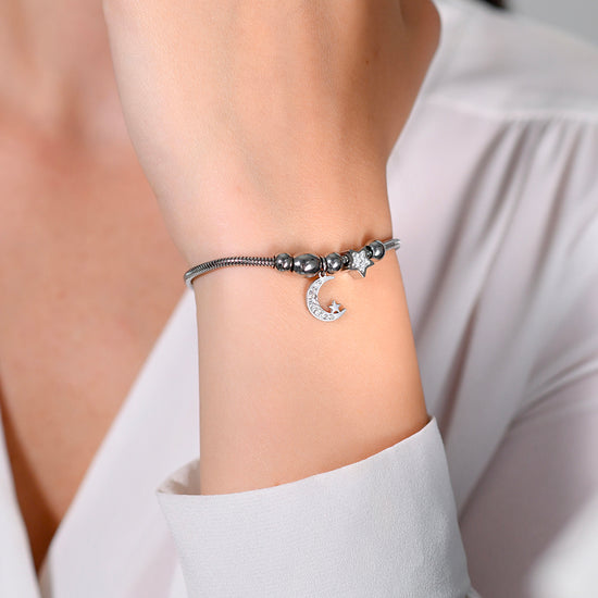 PULSERA DE ACERO LUNA Y CRISTALES PARA MUJER