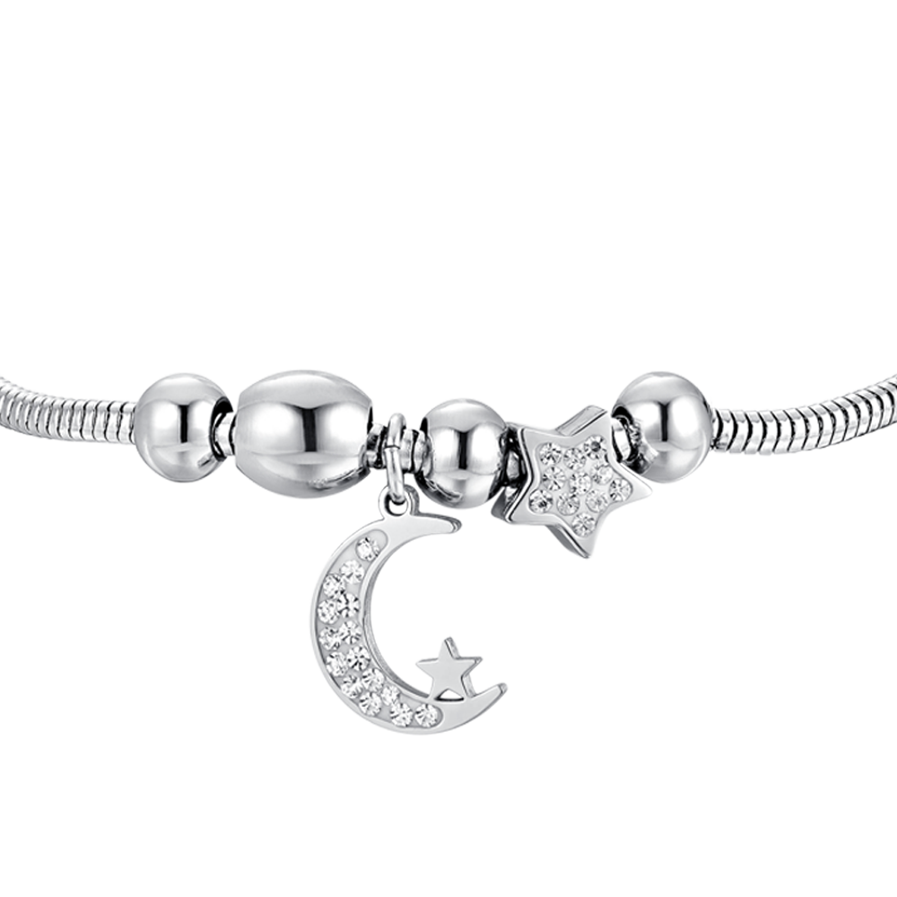 PULSERA DE ACERO LUNA Y CRISTALES PARA MUJER