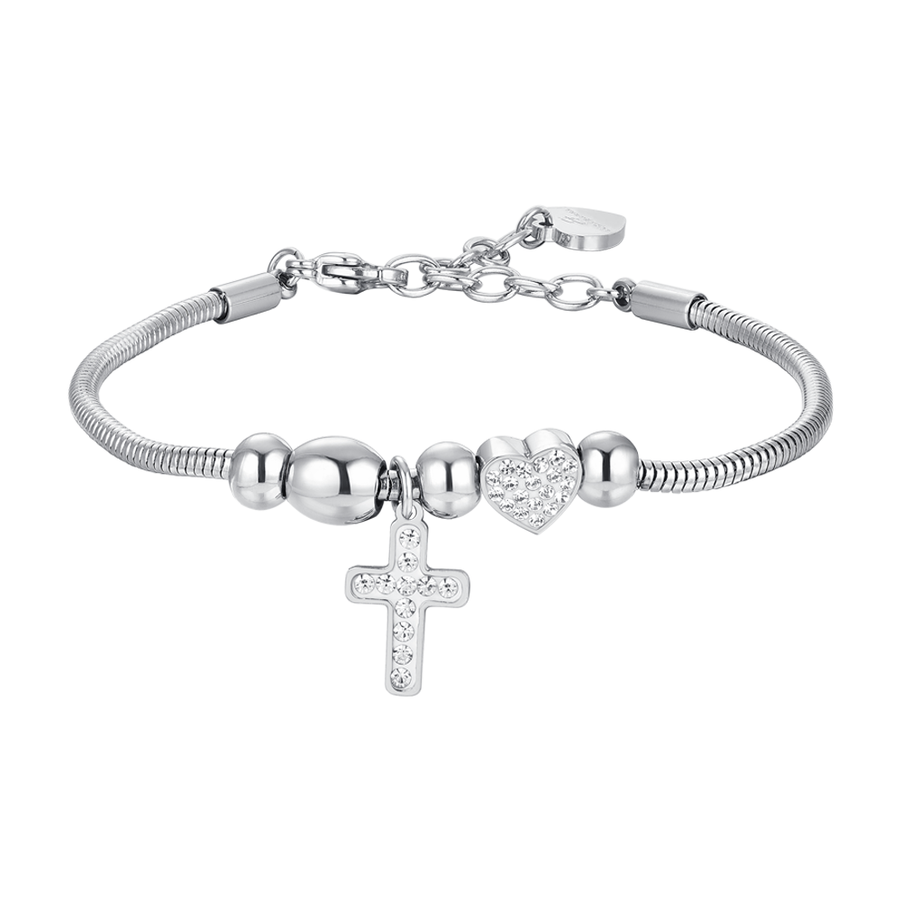PULSERA DE ACERO CRUZ Y CRISTAL PARA MUJER