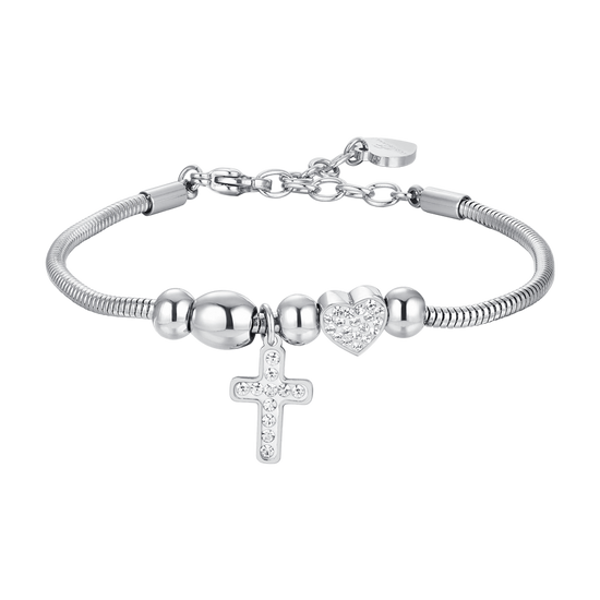PULSERA DE ACERO CRUZ Y CRISTAL PARA MUJER