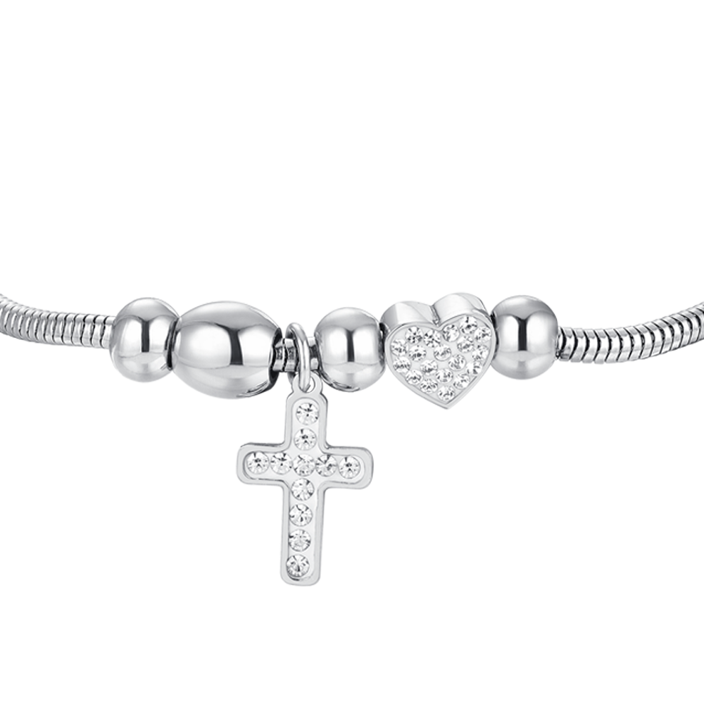 PULSERA DE ACERO CRUZ Y CRISTAL PARA MUJER