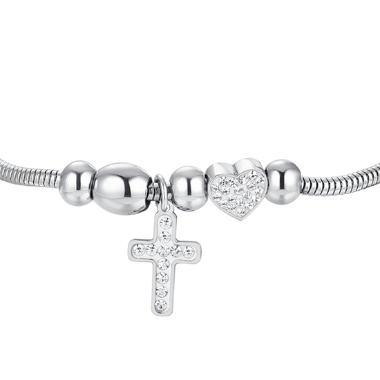 PULSERA DE ACERO CRUZ Y CRISTAL PARA MUJER
