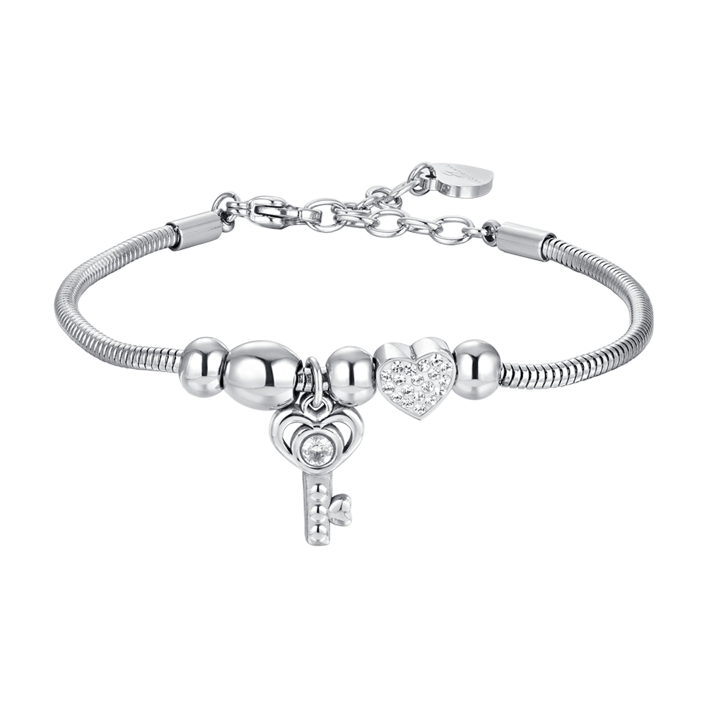 PULSERA DE MUJER DE ACERO CON LLAVE Y CRISTAL