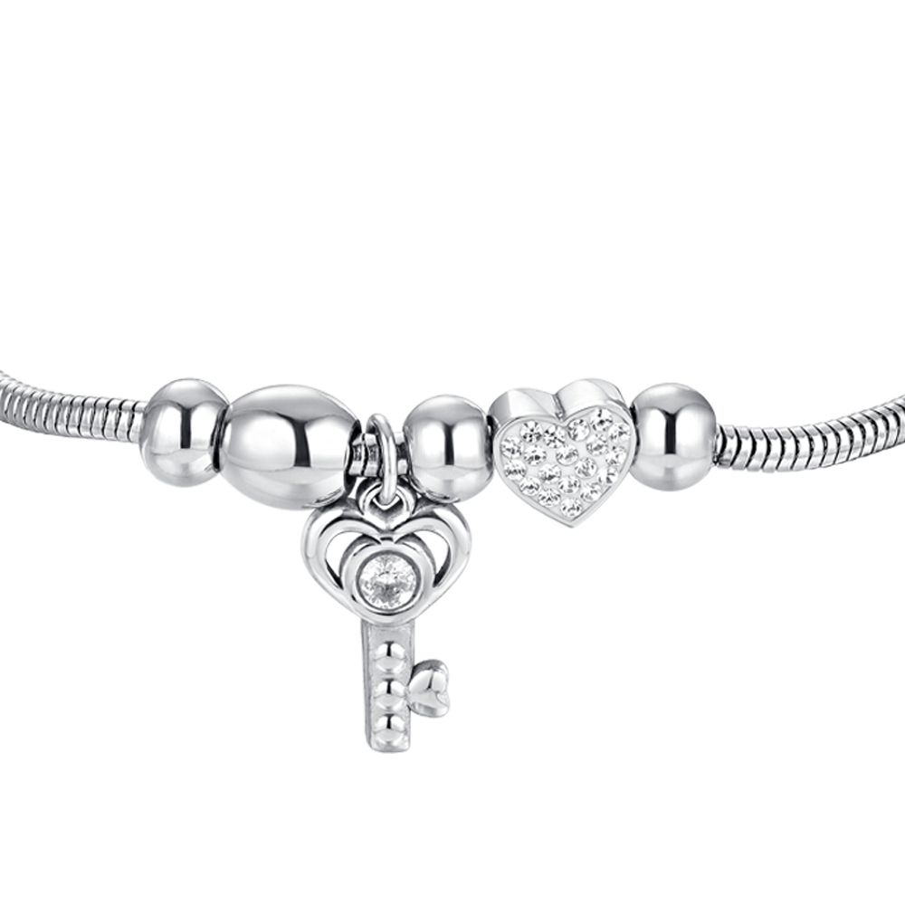 PULSERA DE MUJER DE ACERO CON LLAVE Y CRISTAL