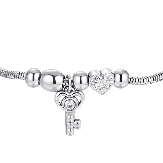 PULSERA DE MUJER DE ACERO CON LLAVE Y CRISTAL
