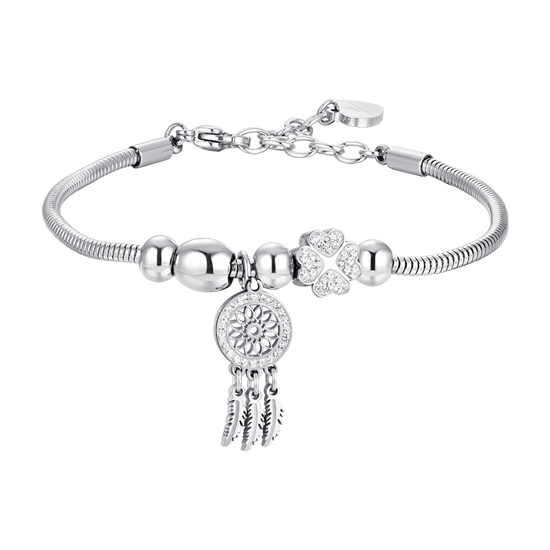 PULSERA DE ACERO INOXIDABLE ATRAPASUEÑOS Y CRISTAL