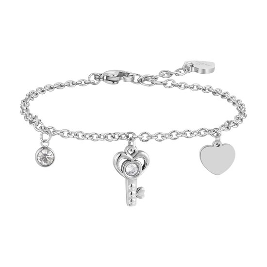 PULSERA DE ACERO CON LLAVE Y CORAZÓN PARA MUJER