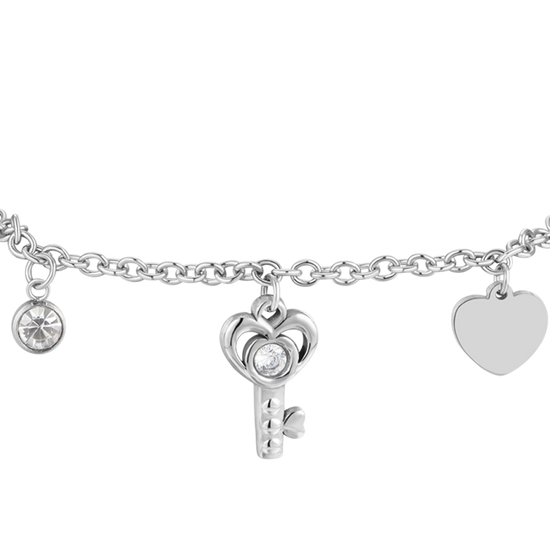 PULSERA DE ACERO CON LLAVE Y CORAZÓN PARA MUJER