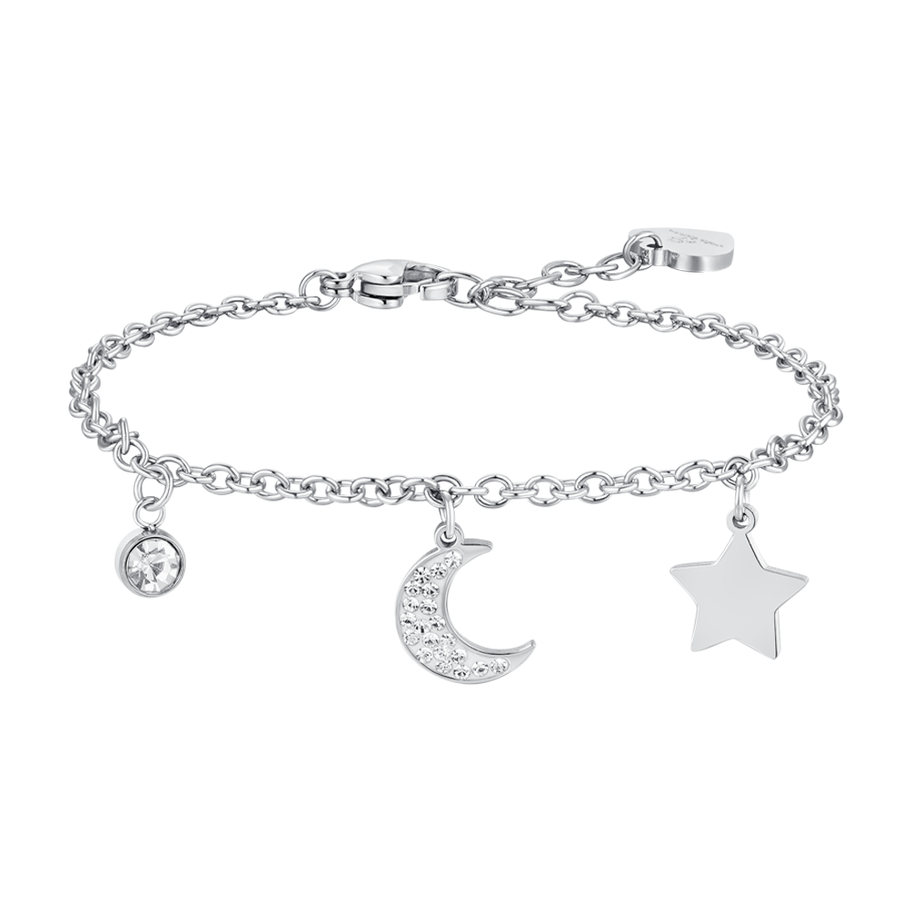 PULSERA DE ACERO LUNA Y ESTRELLA PARA MUJER