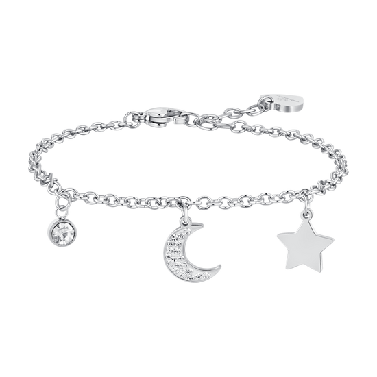 PULSERA DE ACERO LUNA Y ESTRELLA PARA MUJER