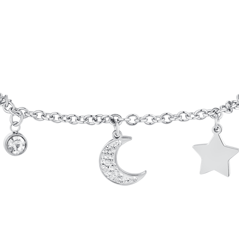 PULSERA DE ACERO LUNA Y ESTRELLA PARA MUJER