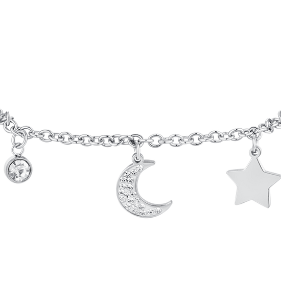 PULSERA DE ACERO LUNA Y ESTRELLA PARA MUJER