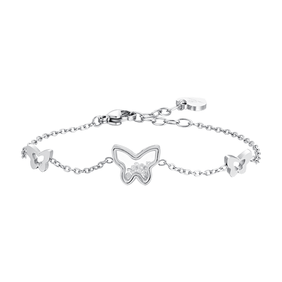 PULSERA DE MUJER DE ACERO CON MARIPOSA Y CIRCONITA