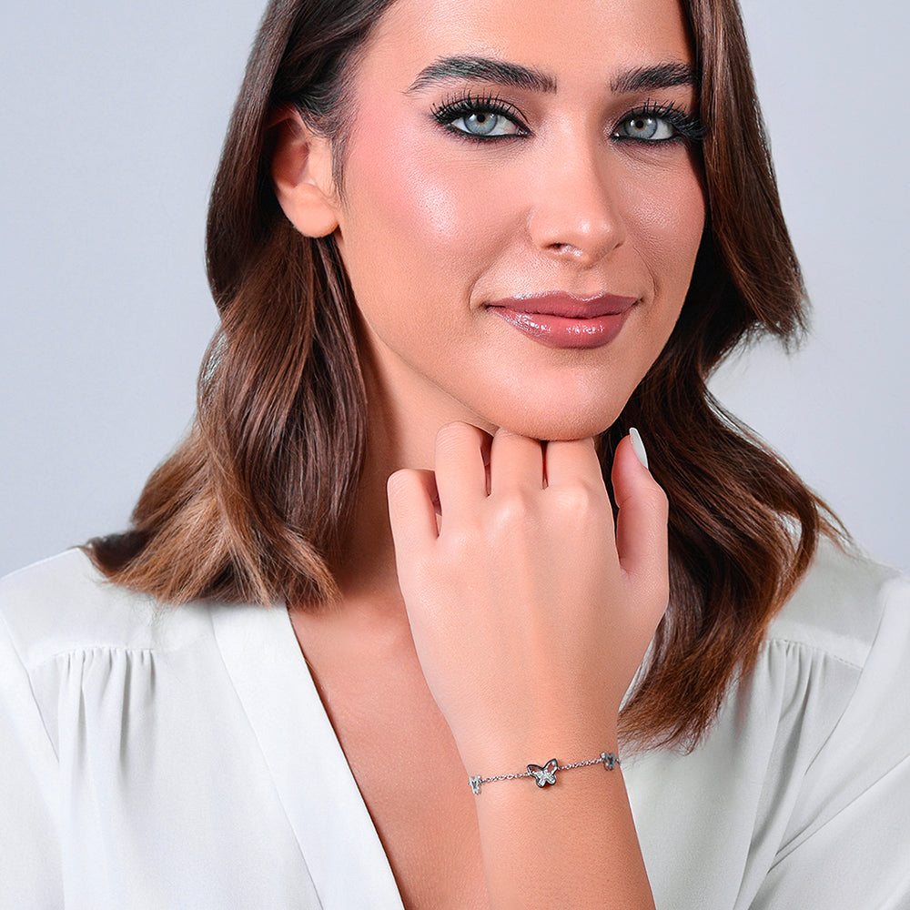 PULSERA DE MUJER DE ACERO CON MARIPOSA Y CIRCONITA