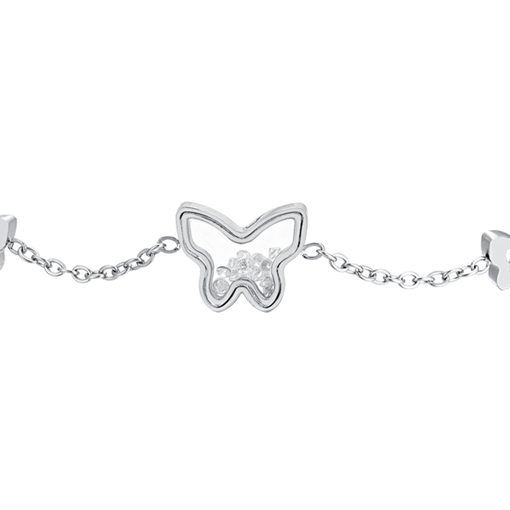 PULSERA DE MUJER DE ACERO CON MARIPOSA Y CIRCONITA
